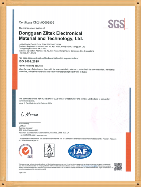 Κίνα Dongguan Ziitek Electronic Materials &amp; Technology Ltd. Πιστοποιήσεις